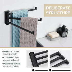 Angle Simple bars extend 8-7/16 inches to evenly spread towels and improve air circulation.