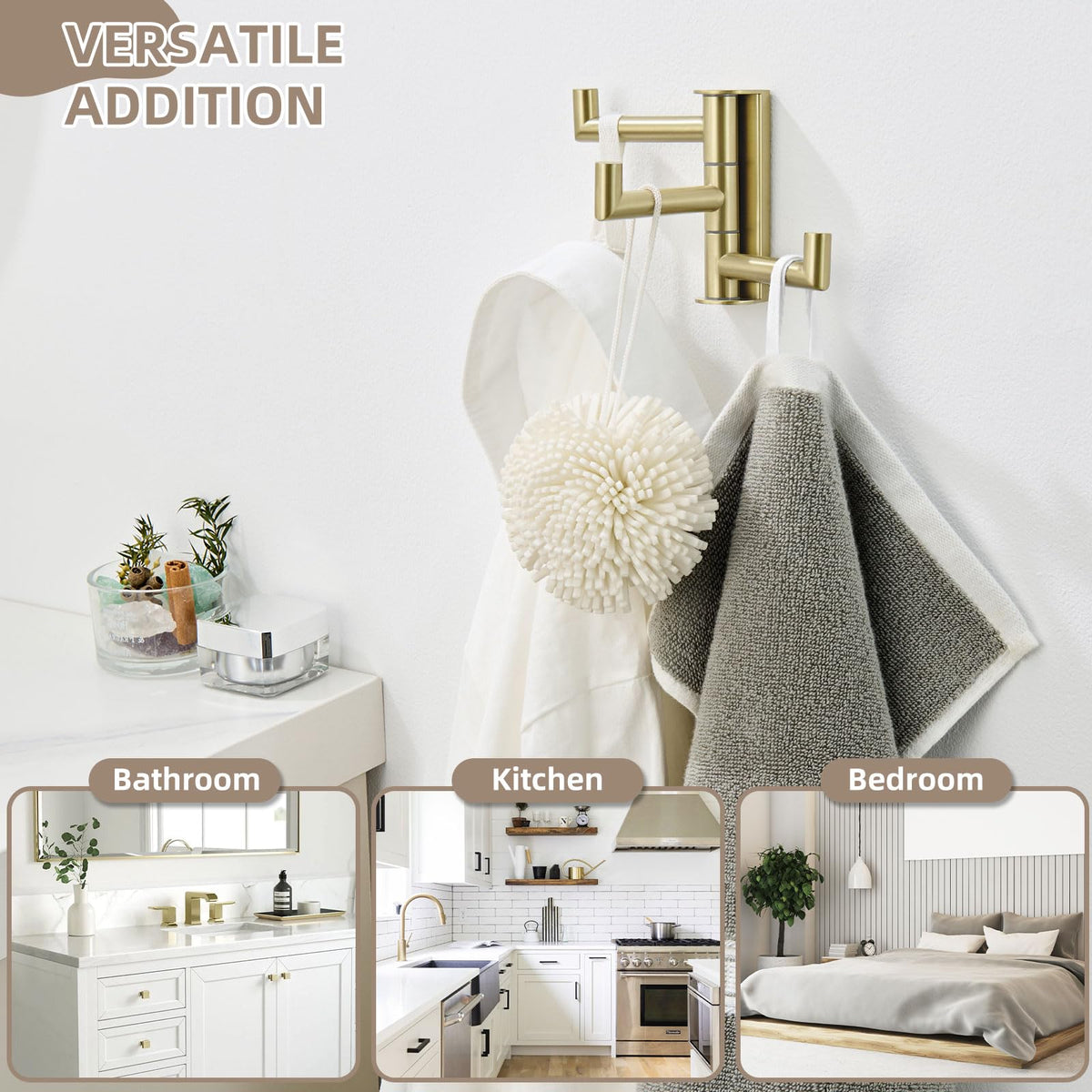 Angle Simple brushed-gold finish hook adds luxury and rust resistance