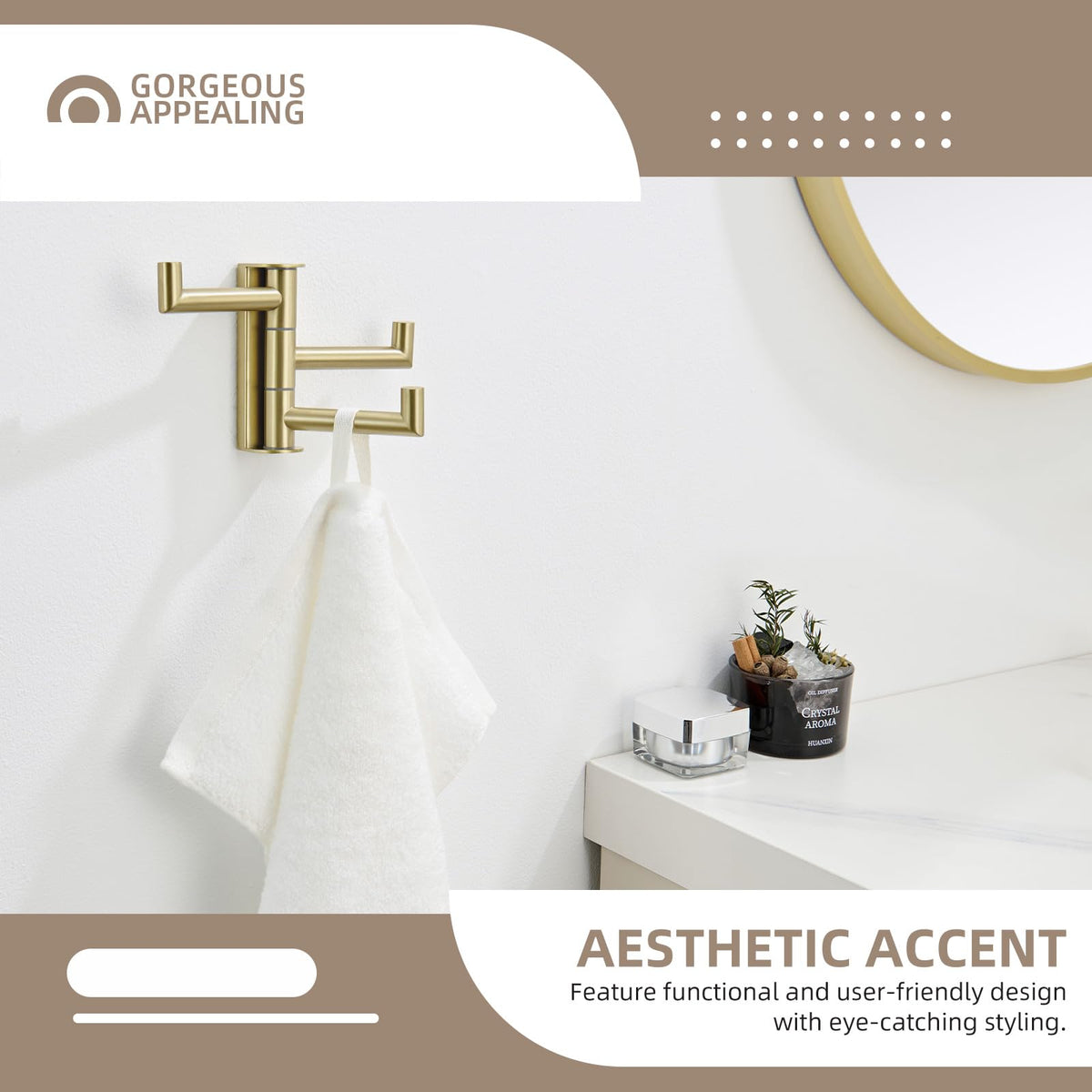 Angle Simple durable stainless steel hardware with brushed-gold finish