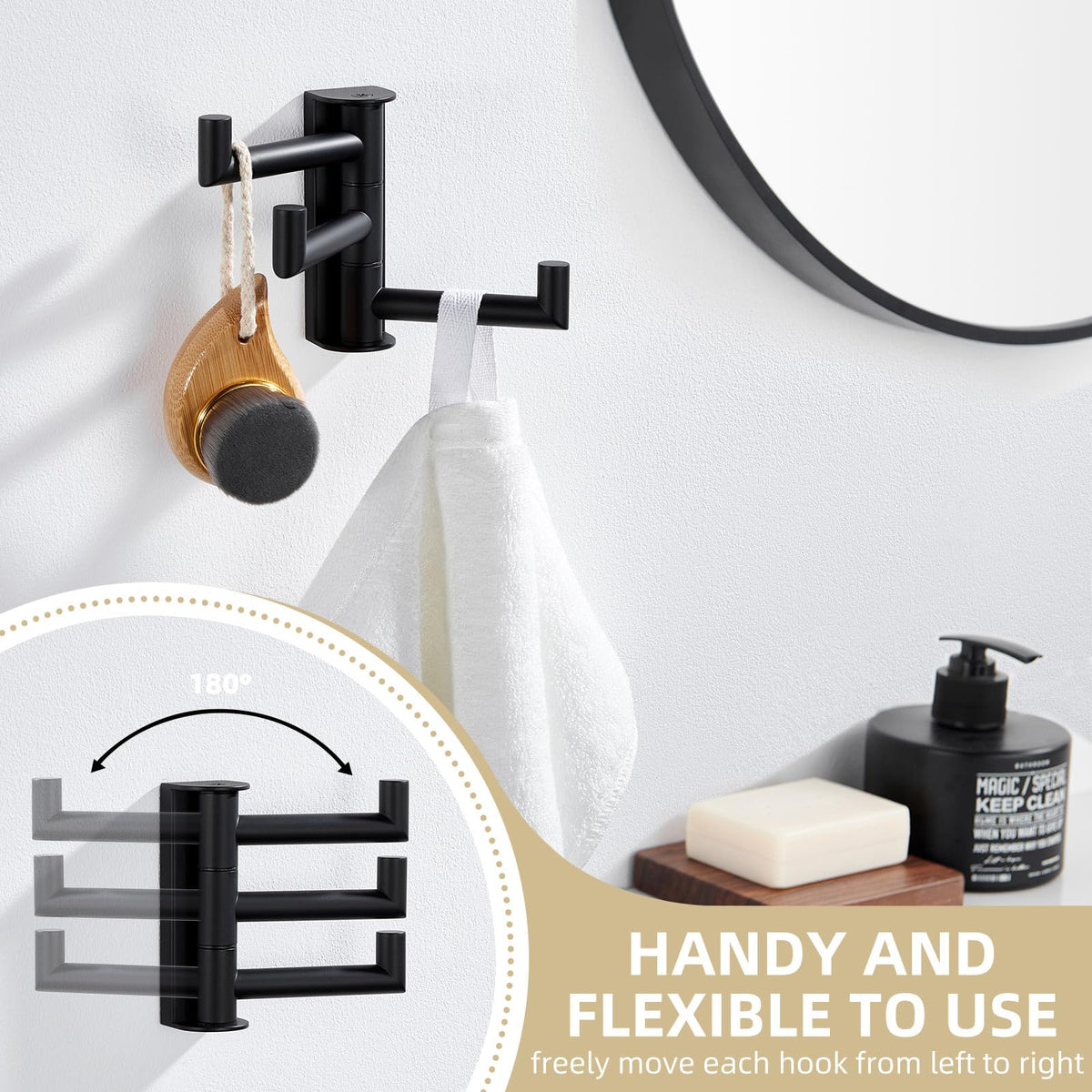 Angle Simple matte black finish complements contemporary bathrooms.