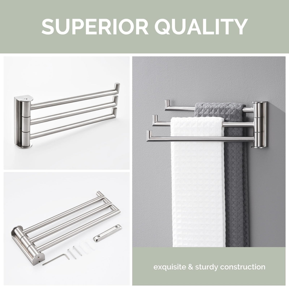 Angle Simple contemporary towel rack complements any bathroom style.