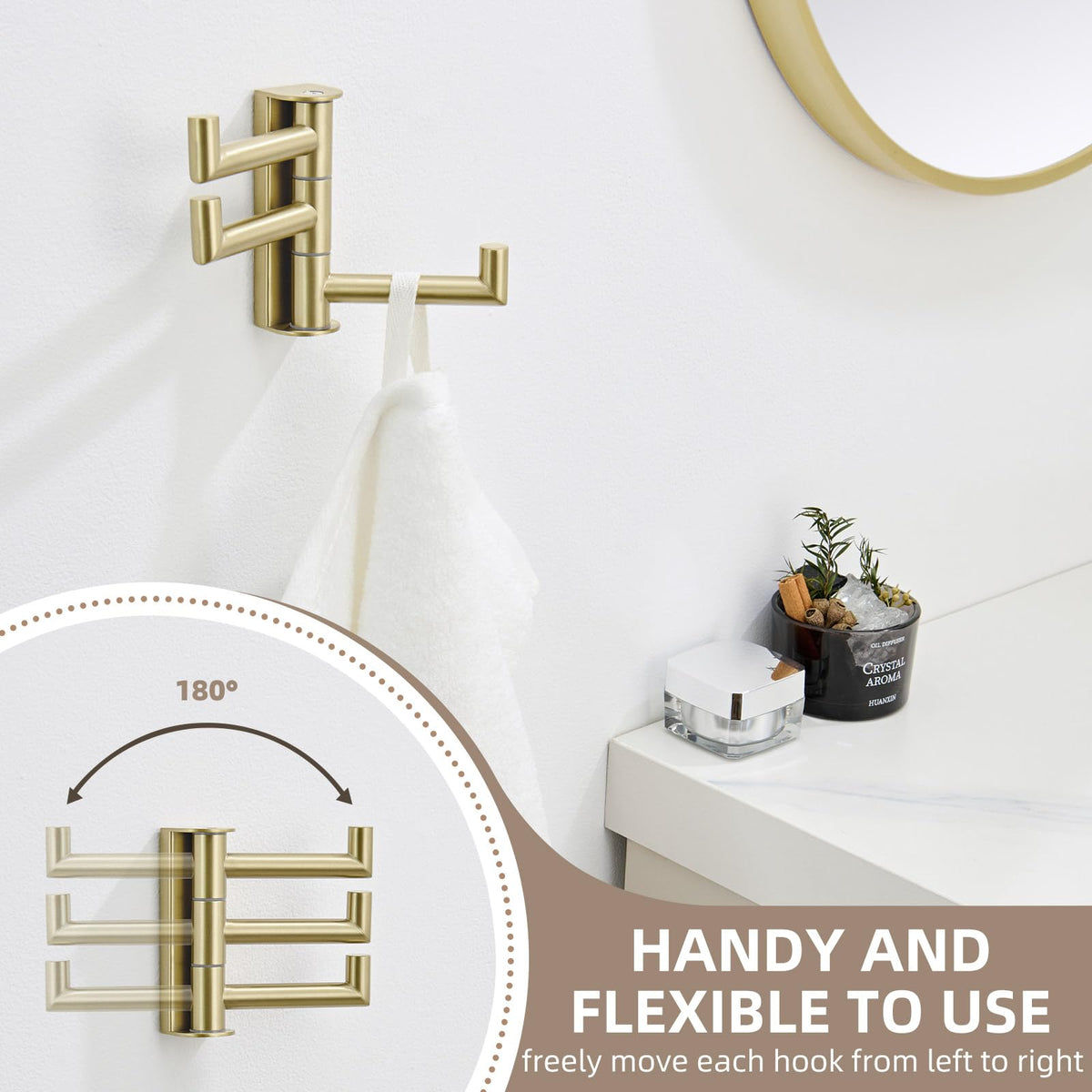 Angle Simple silent-rotation towel hook reduces squeaks and wear