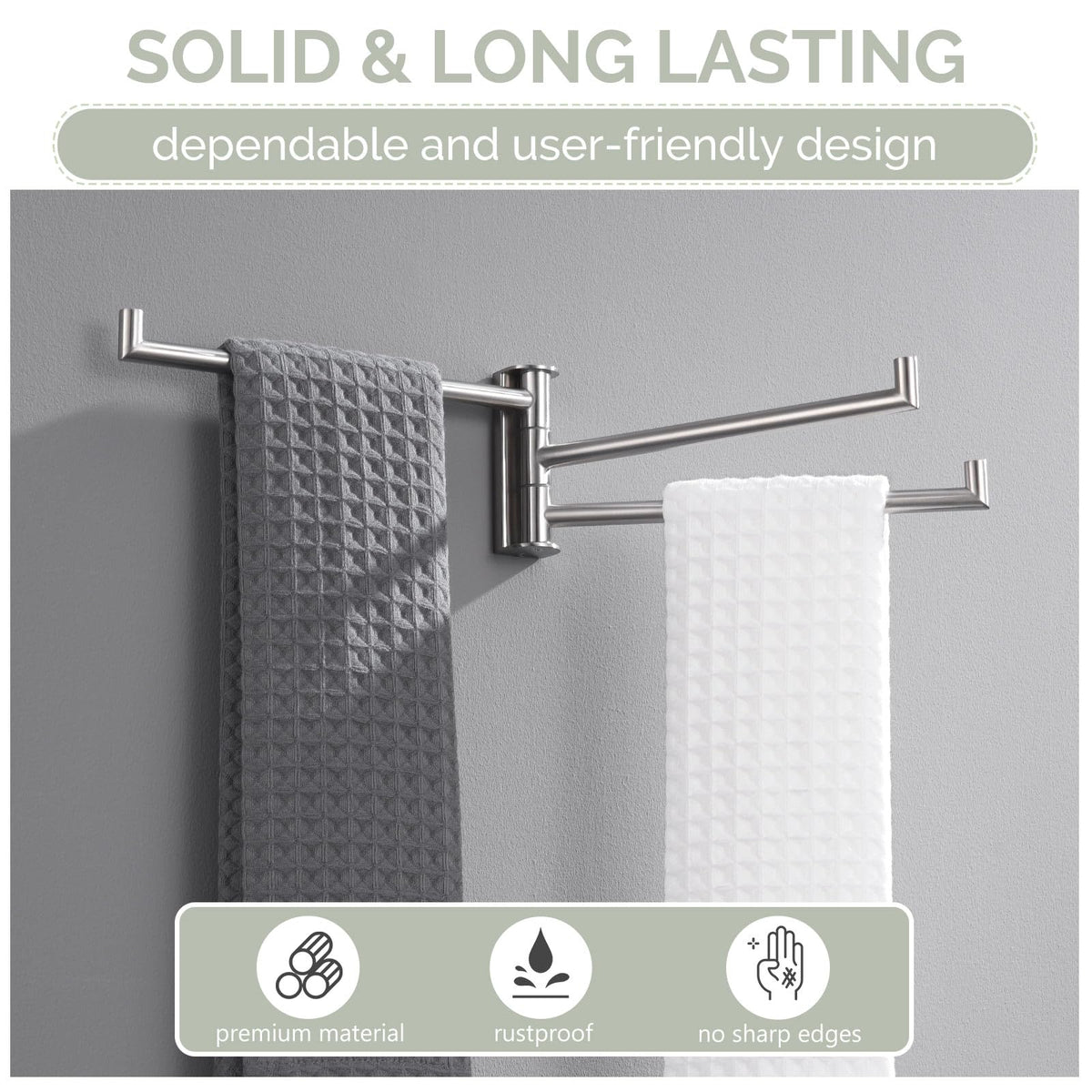 Angle Simple space-saving towel holder with 8-7/16 inch bars maximizes towel space.