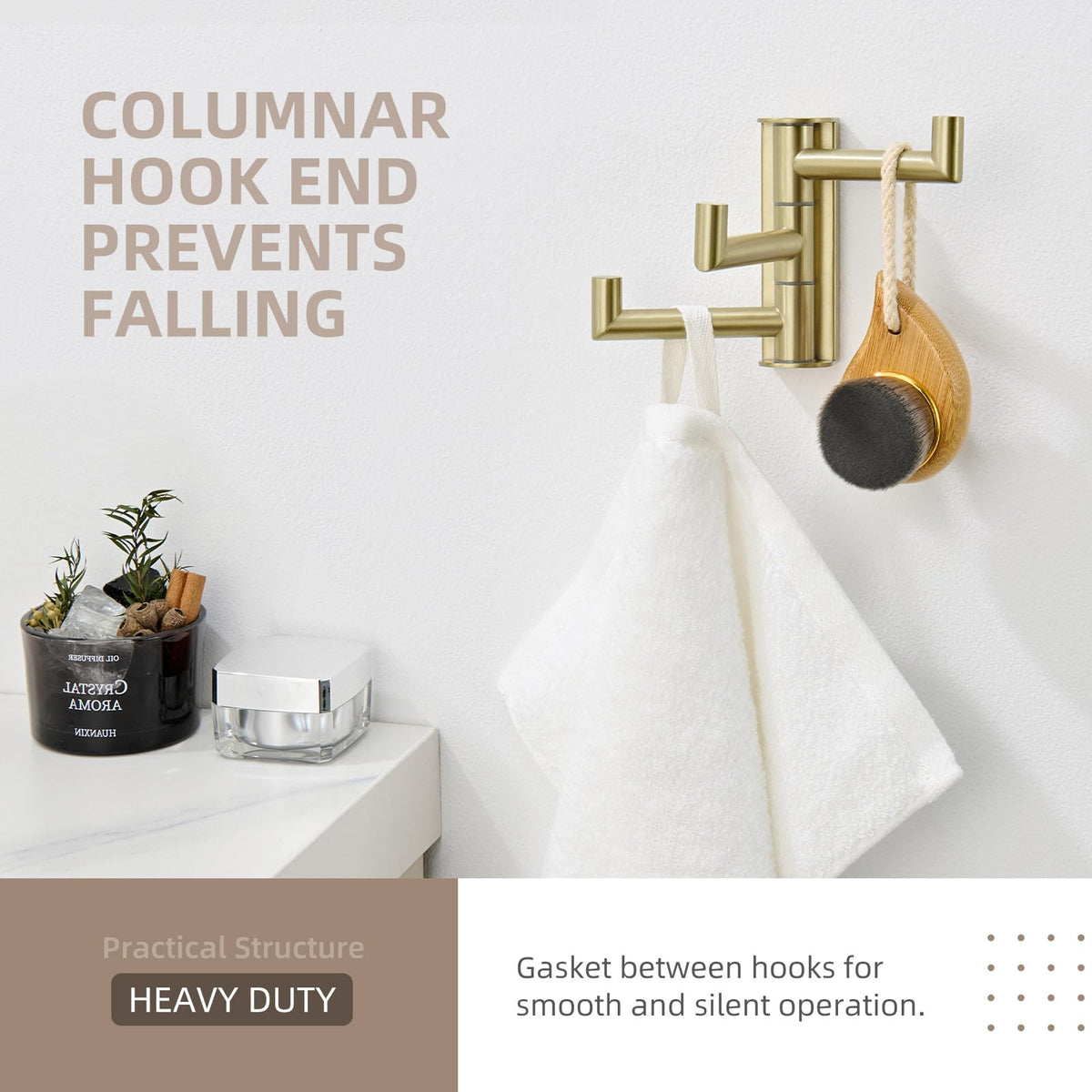 Angle Simple space-saving towel holder frees counter space in small bathrooms