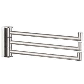 Angle Simple swivel towel holder with three bars in brushed nickel for organized towels.