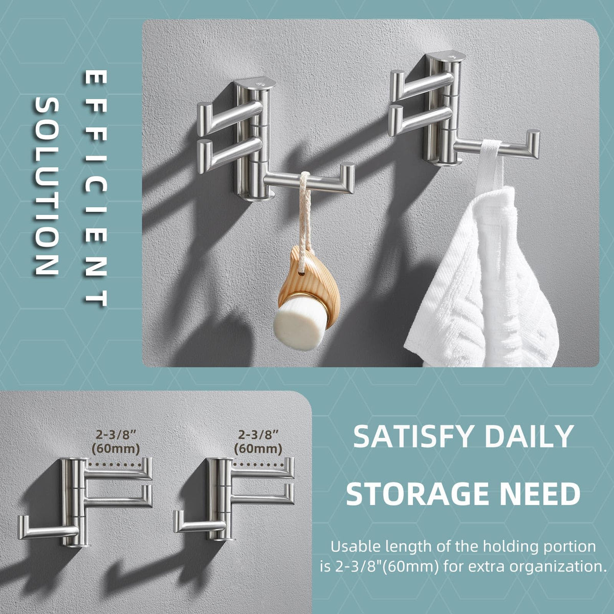 Angle Simple foldable arm adjusts hanging positions for flexibility.