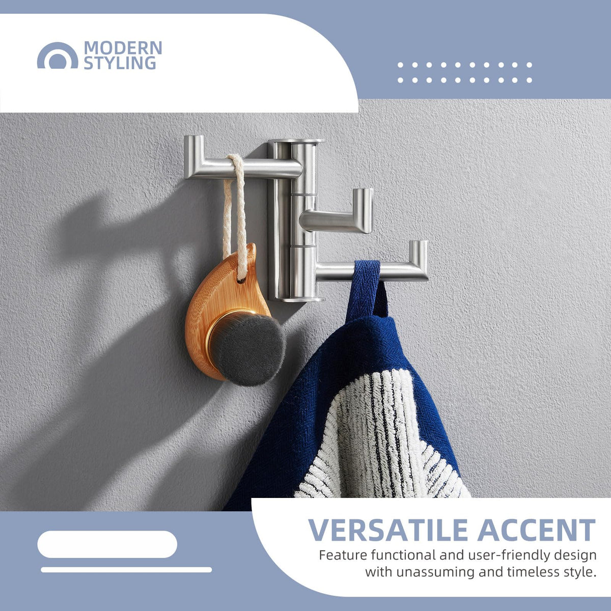 Angle Simple closeup of brushed nickel finish on towel hook highlighting durability