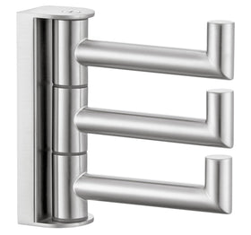 Angle Simple 3-arm swivel towel hook front view for compact bathroom storage