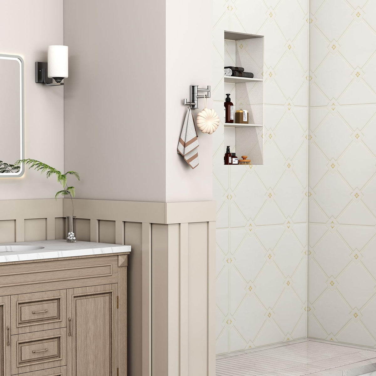 Angle Simple 3-arm wall mounted towel hook installed for clutter-free space