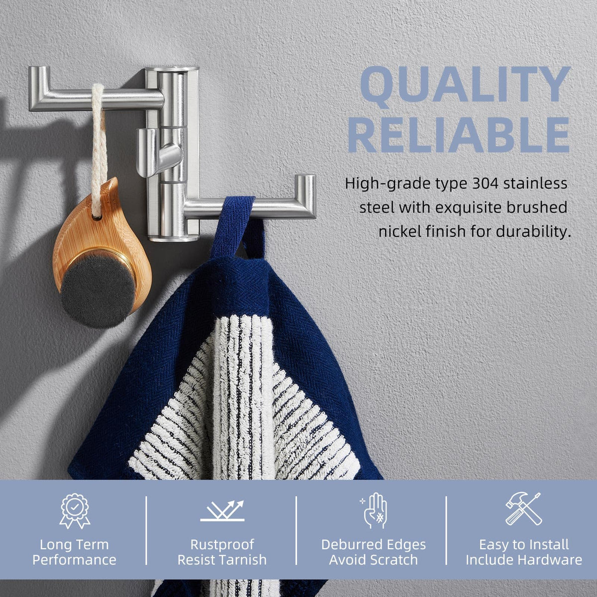 Angle Simple 3-arm towel hook arm 2 in motion demonstrating independent rotation