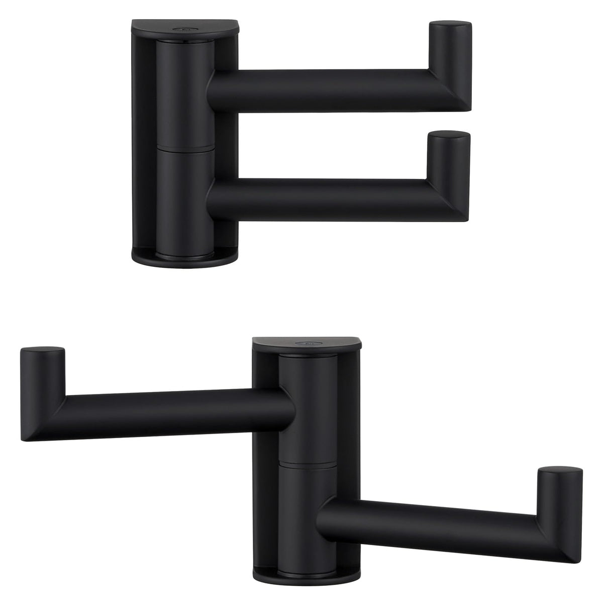 Angle Simple swivel towel hook matte black 2-pack holds towels neatly.
