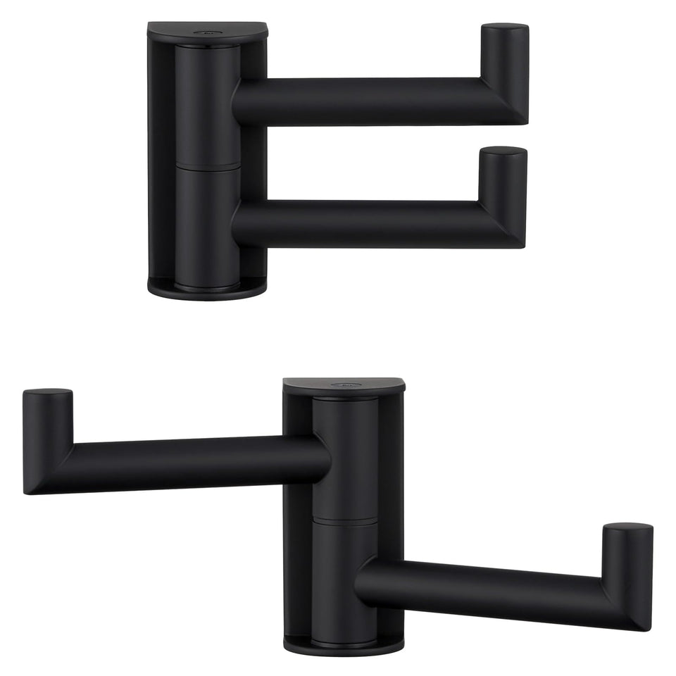 Angle Simple swivel towel hook matte black 2-pack holds towels neatly.