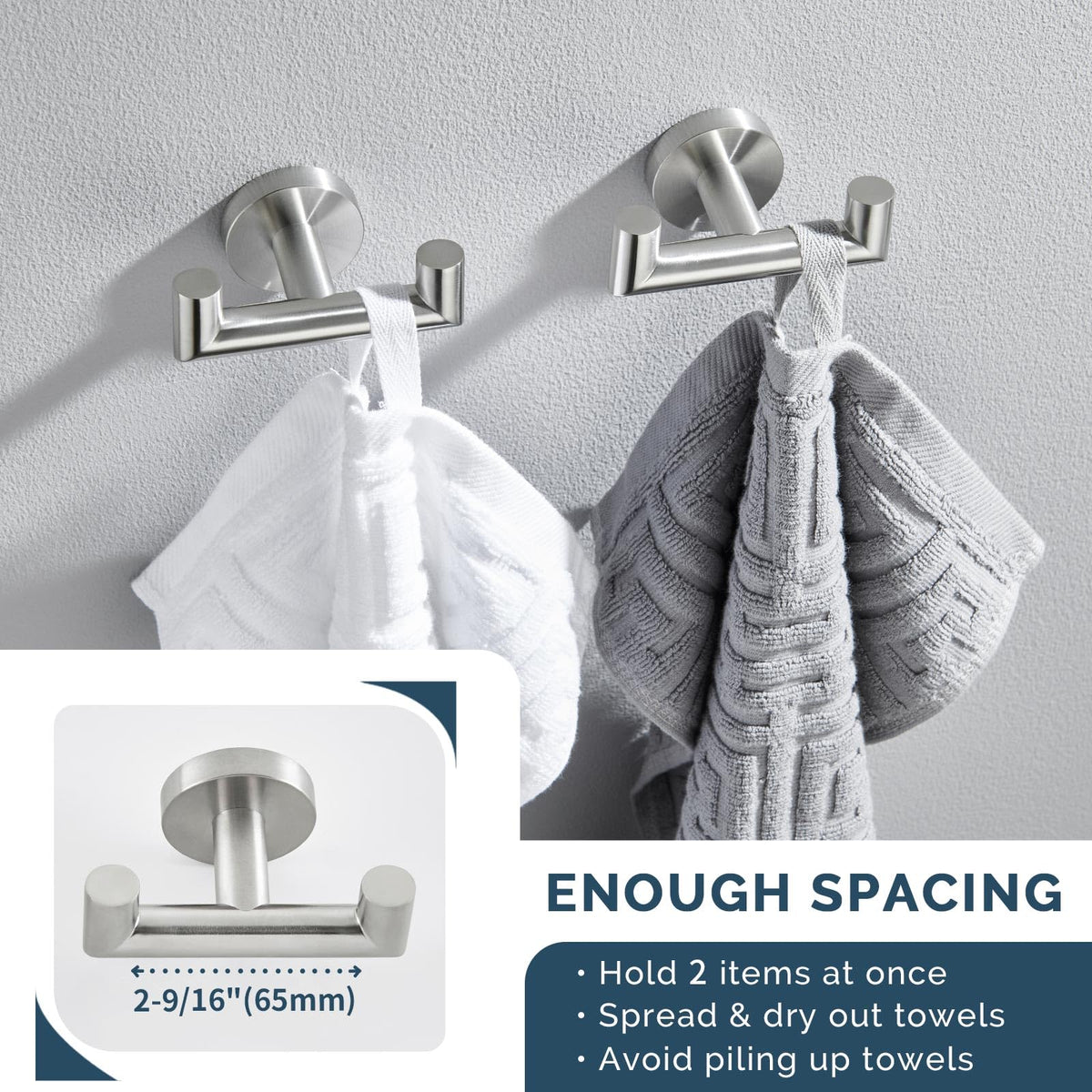 Angle Simple towel hook brushed nickel, detailed end cap, prevents fabric snags.
