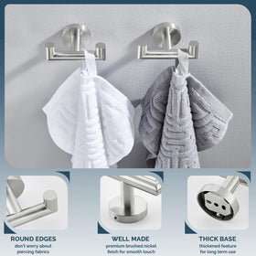 Angle Simple towel hook brushed nickel, side view, blends with modern bathroom decor.