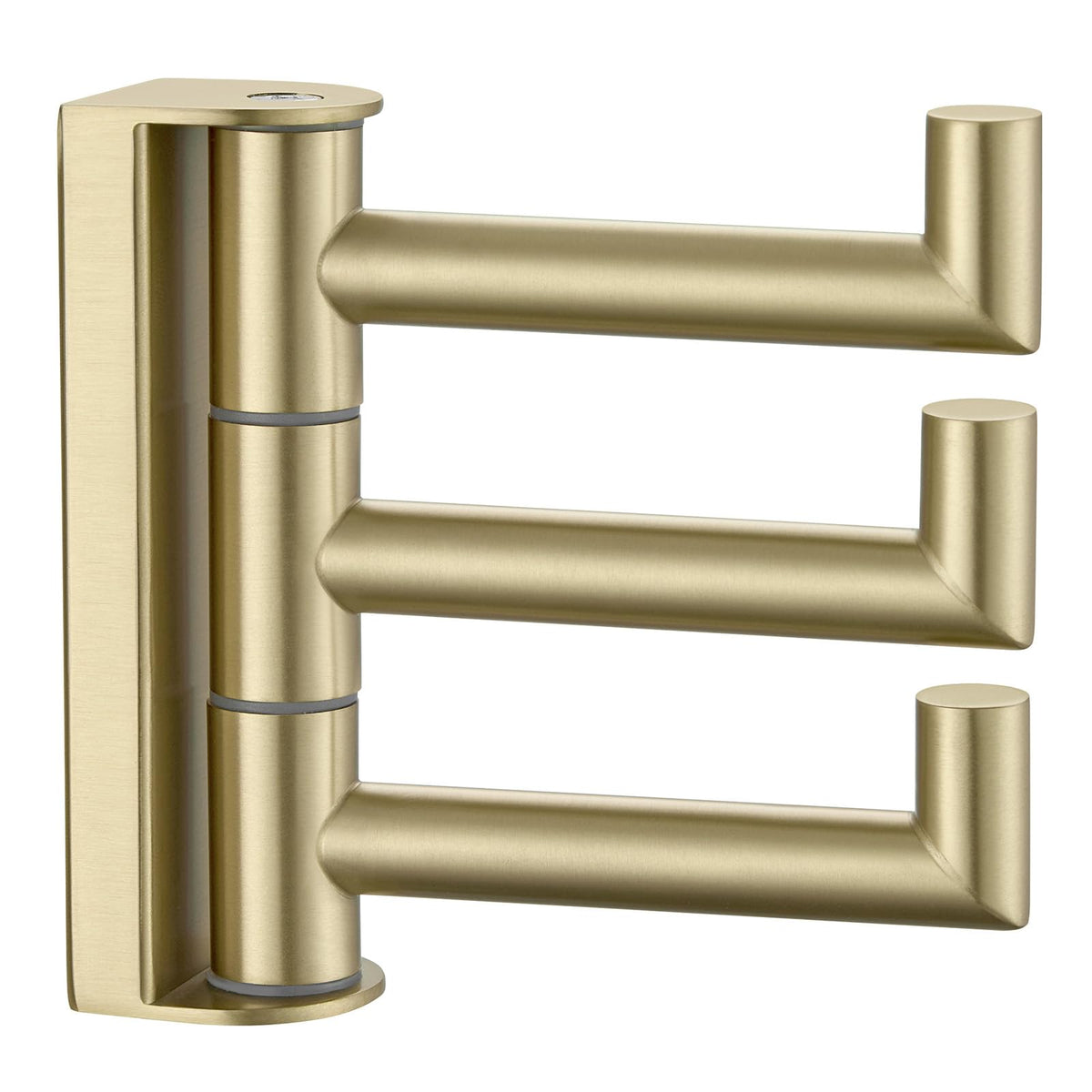 Angle Simple towel hook swivel with three arms in brushed gold for clutter-free bathroom
