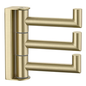 Angle Simple towel hook swivel with three arms in brushed gold for clutter-free bathroom