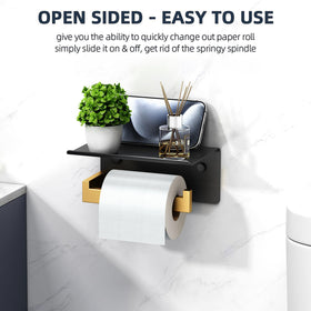 Angle Simple wall-mount holder with shelf in use in a bathroom.