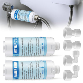 Anglechic bidet filter 2-pack in use, reducing minerals for softer water.