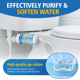 Water filter assembly filters chlorine and particulates for gentler bidet water.