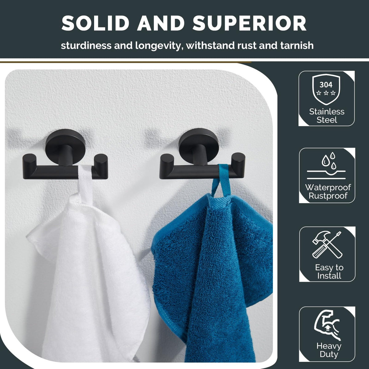 Angle Simple double towel hook matte black 2pc robe hook use on bathroom walls