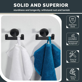 Angle Simple double towel hook matte black 2pc robe hook use on bathroom walls