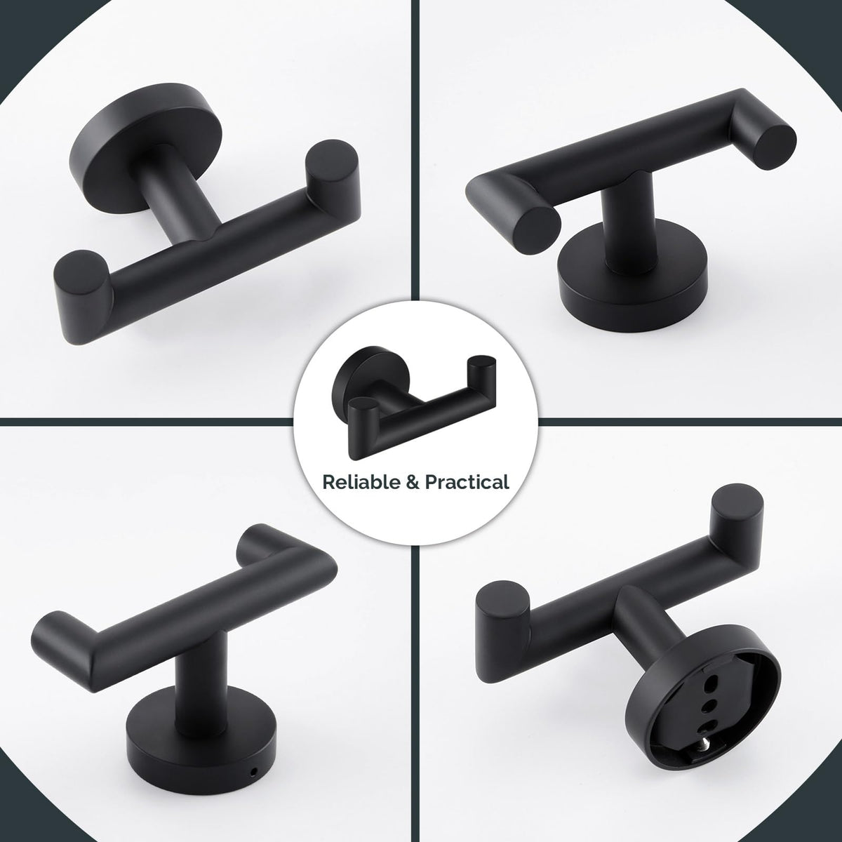 Angle Simple double towel hook matte black 2pc moisture resistant construction for daily use