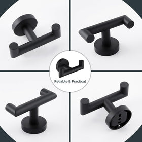 Angle Simple double towel hook matte black 2pc moisture resistant construction for daily use