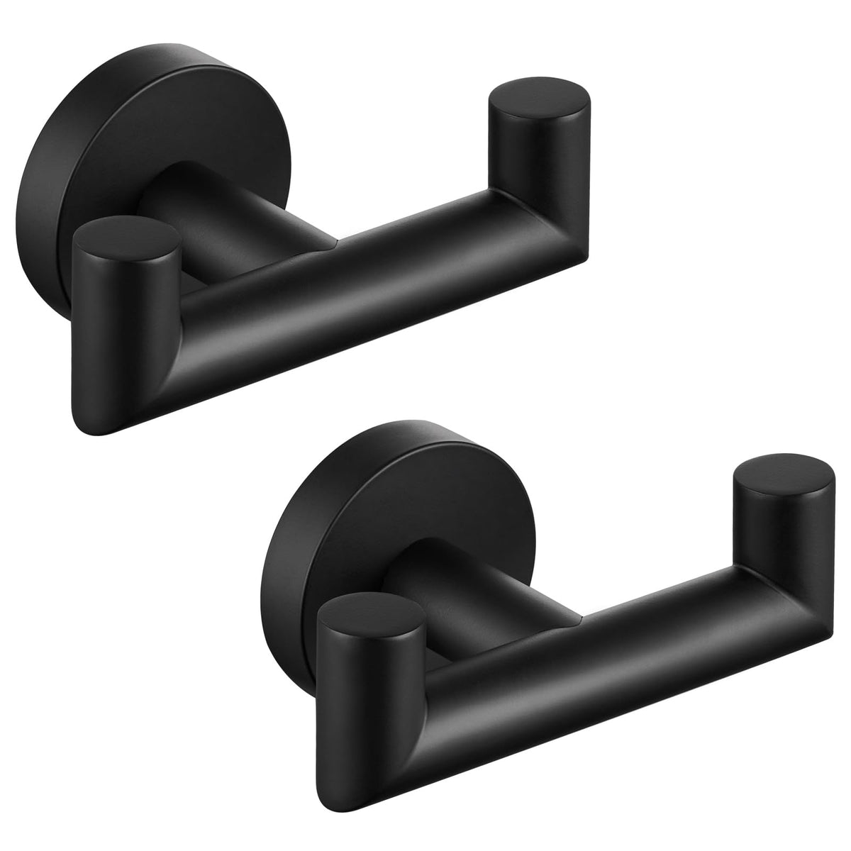 Angle Simple double towel hook matte black 2pc front view helps declutter your bathroom