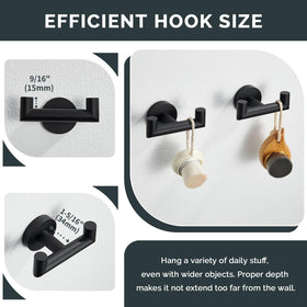 Angle Simple double towel hook matte black 2pc close-up highlights stainless steel durability
