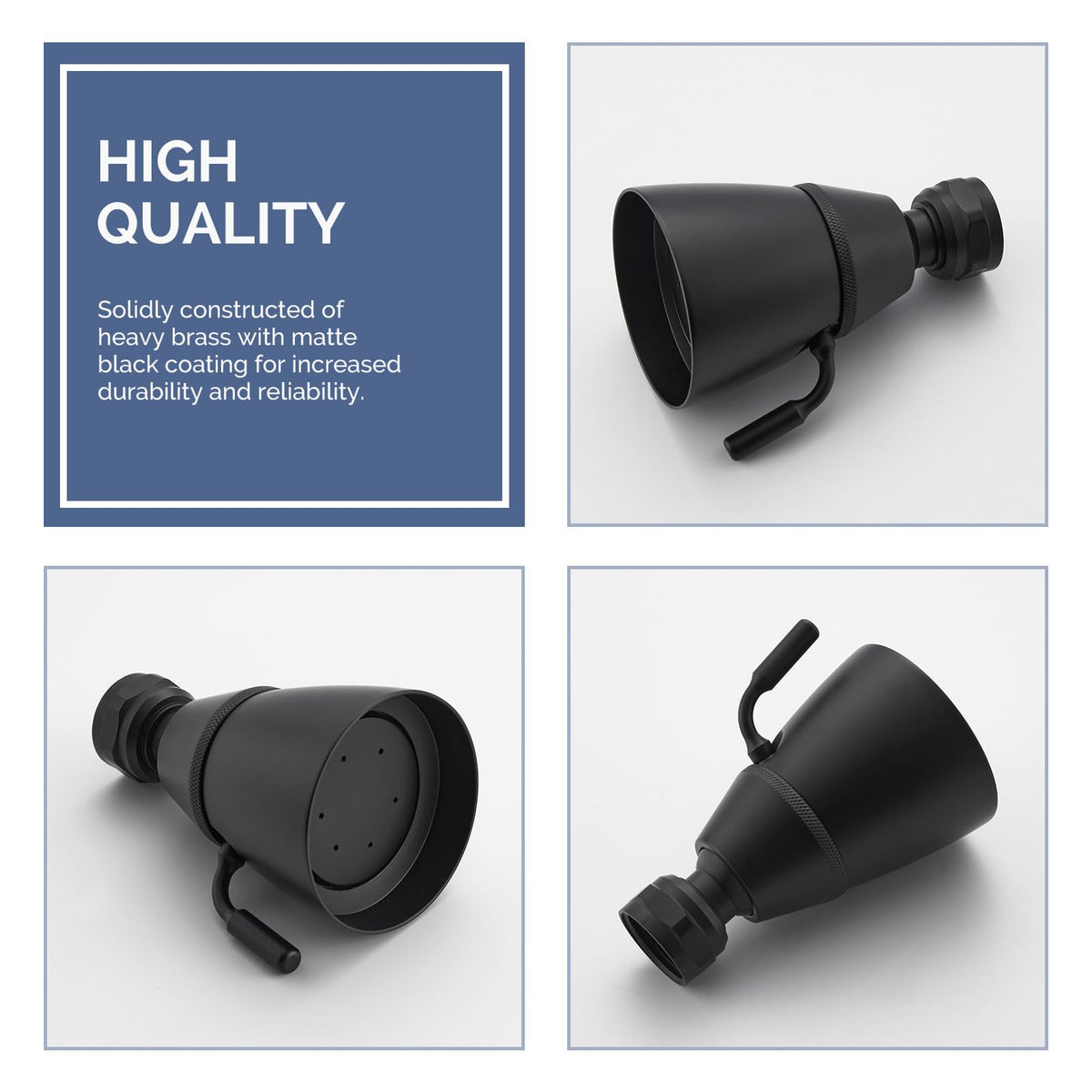Angle Simple shower head provides wide coverage for thorough rinses
