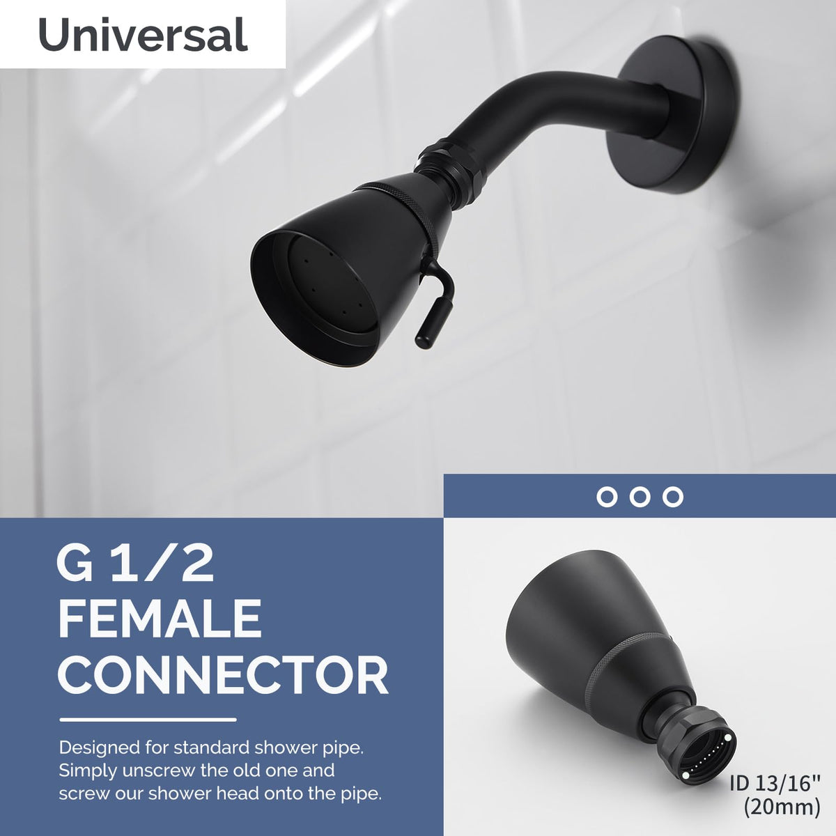 Angle Simple high-flow design reduces shower time with strong spray
