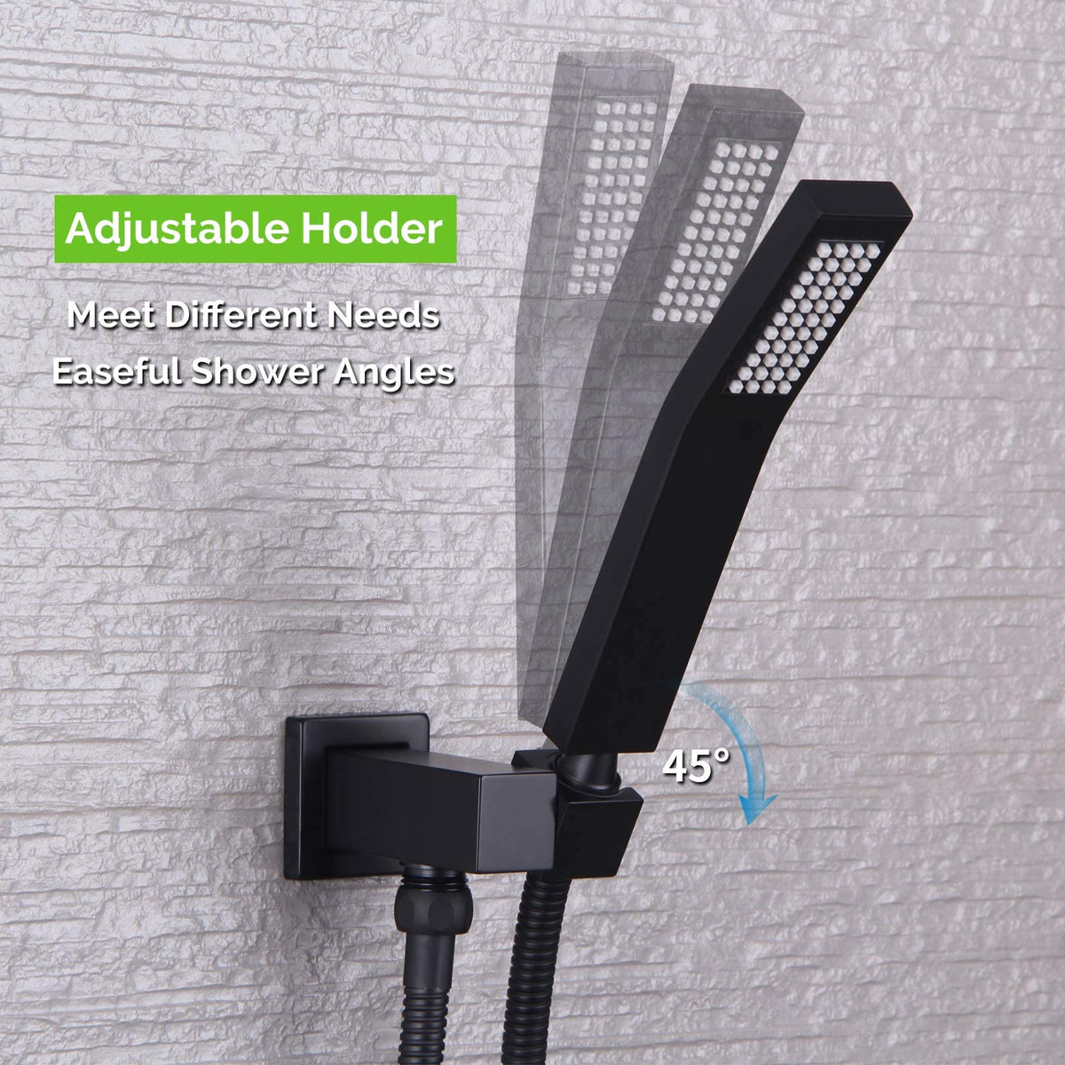 Angle Simple shower hose connection enables easy hose setup and flexible positioning