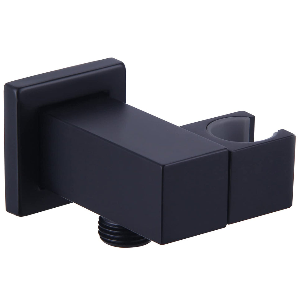 Angle Simple wall union in brass with matte black finish for a clean, uncluttered look