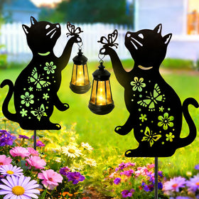 ANGMLN cat solar lights outdoor 2-pack glow softly at dusk in a garden