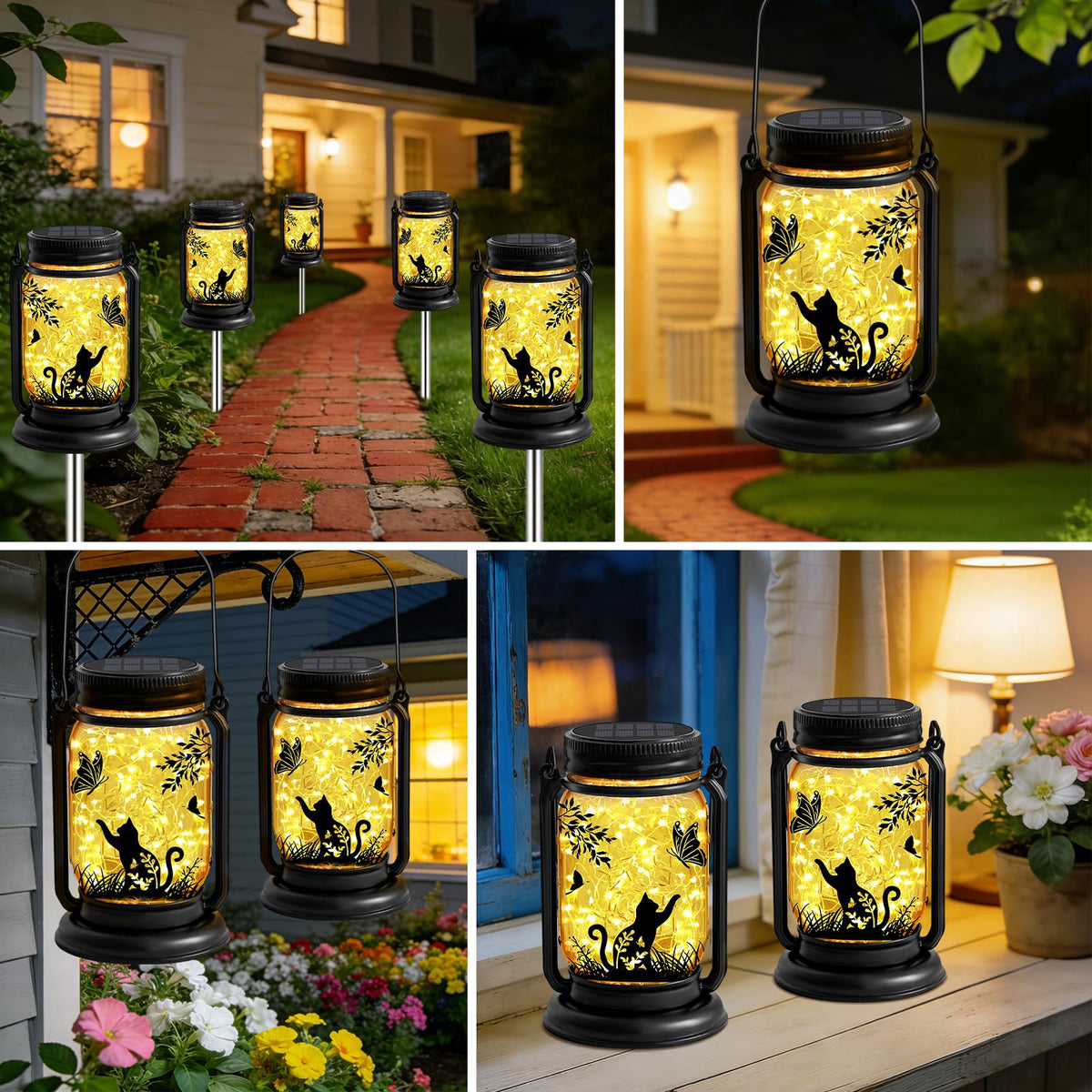 ANGMLN garden decor cat-lantern for patio or tree accent lights.
