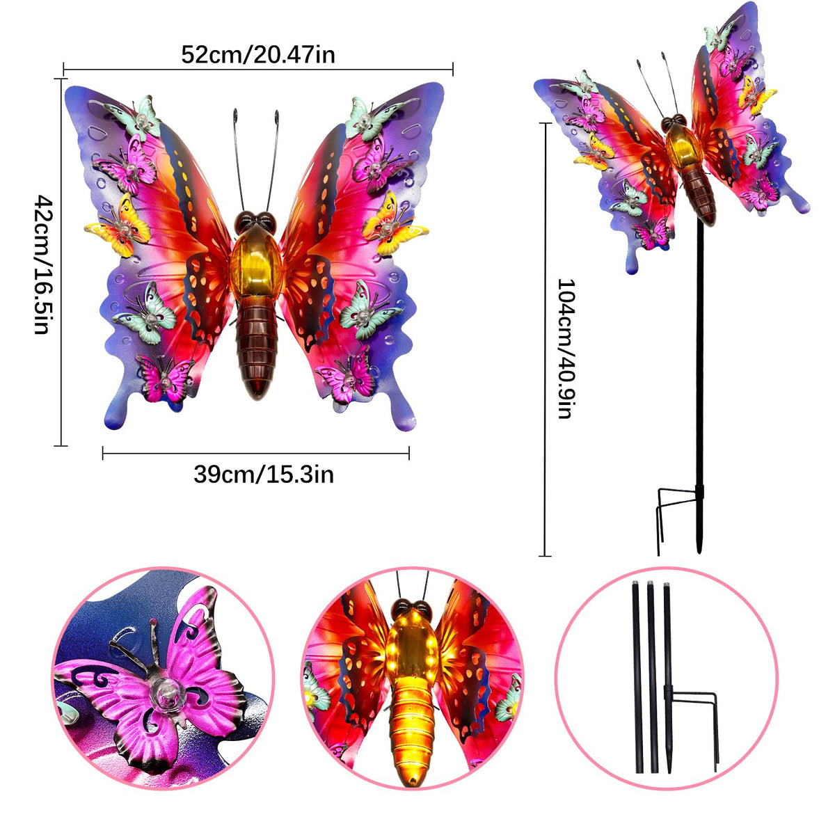 ANGMLN metal butterfly garden art adds a dramatic focal point to patios and lawns.