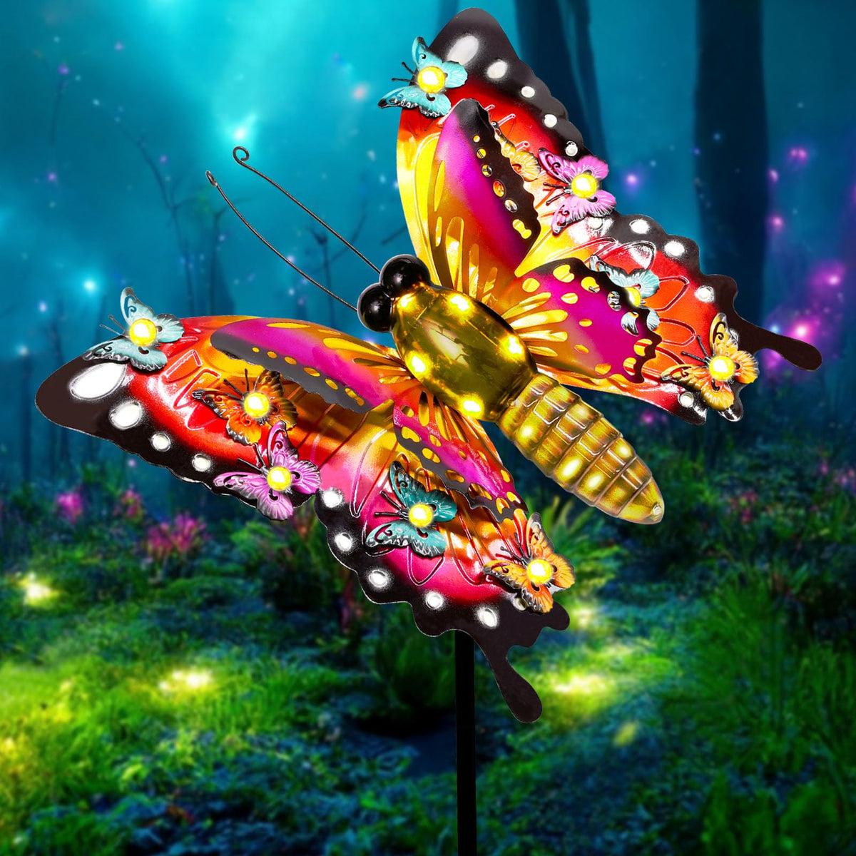 ANGMLN solar butterfly garden light brightens outdoor pathways at dusk.