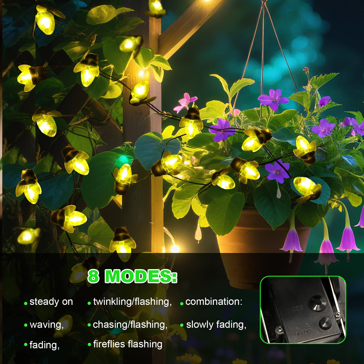 ANGMLN Firefly lights along a garden fence for warm night lighting
