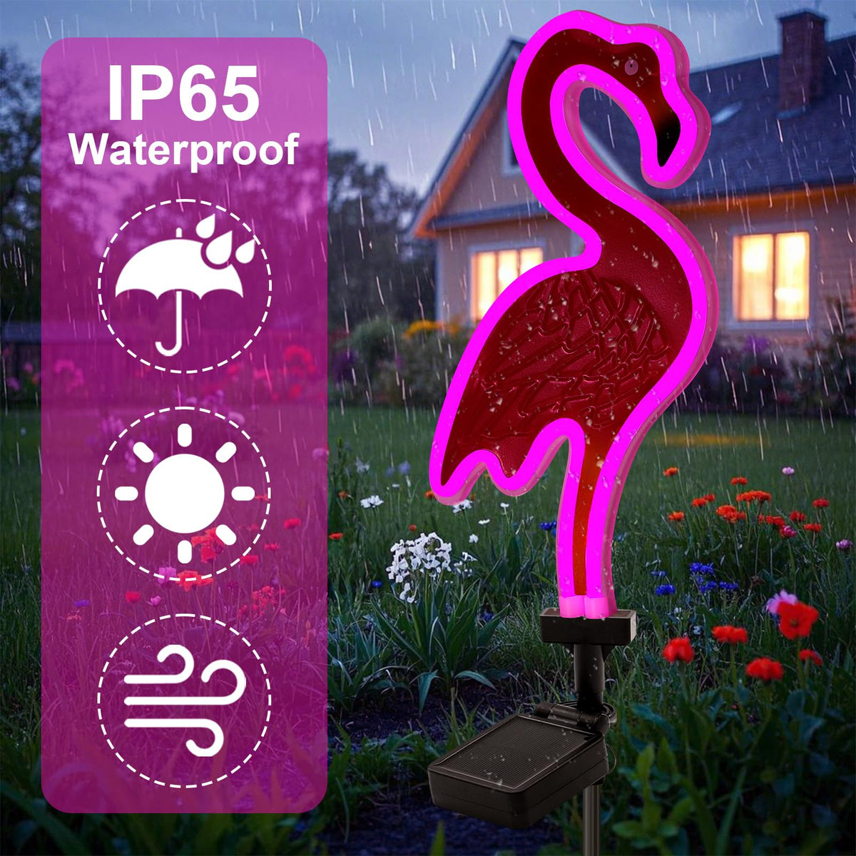 ANGMLN pink neon flamingo light illuminates patio with colorful glow