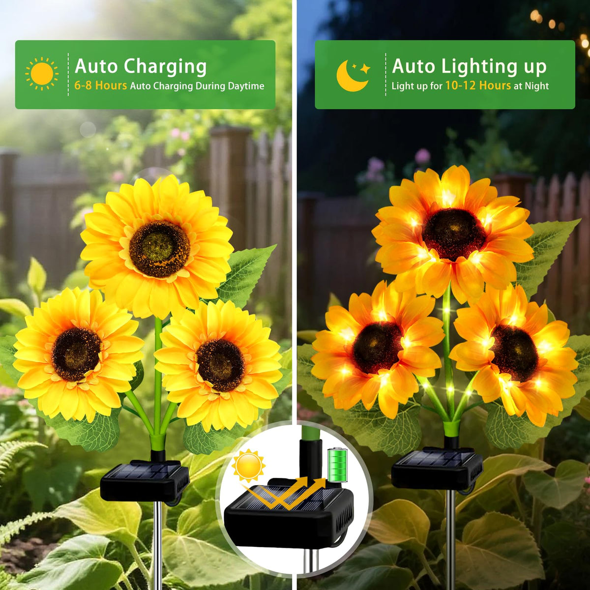 ANGMLN solar garden decor with nine blooms enhances yard charm.