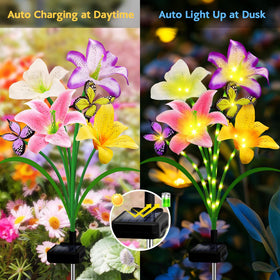 ANGMLN garden lights with butterfly accents along a fence line