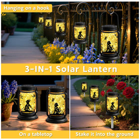 ANGMLN solar-lantern-on-stake lights gardens from ground level using energy-saving solar power.