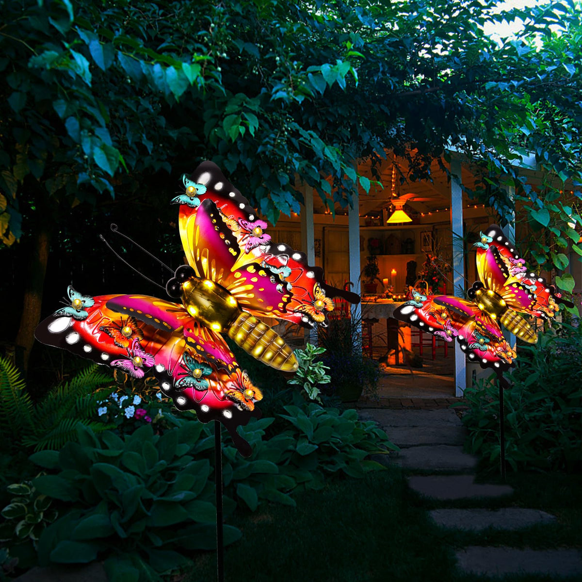 ANGMLN solar-powered stake lights up garden walkways.
