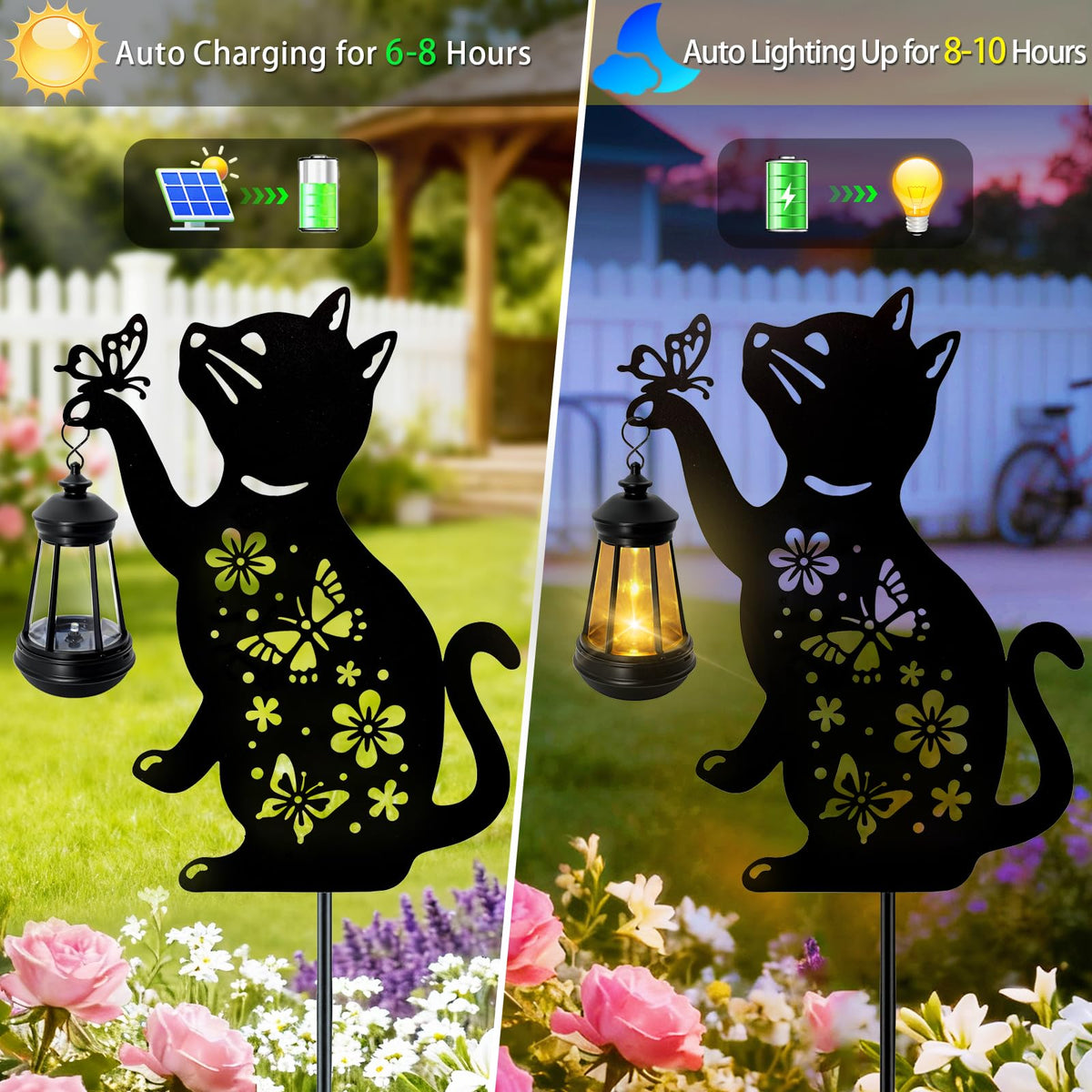 ANGMLN solar powered garden decor rests beside plants for ambient light