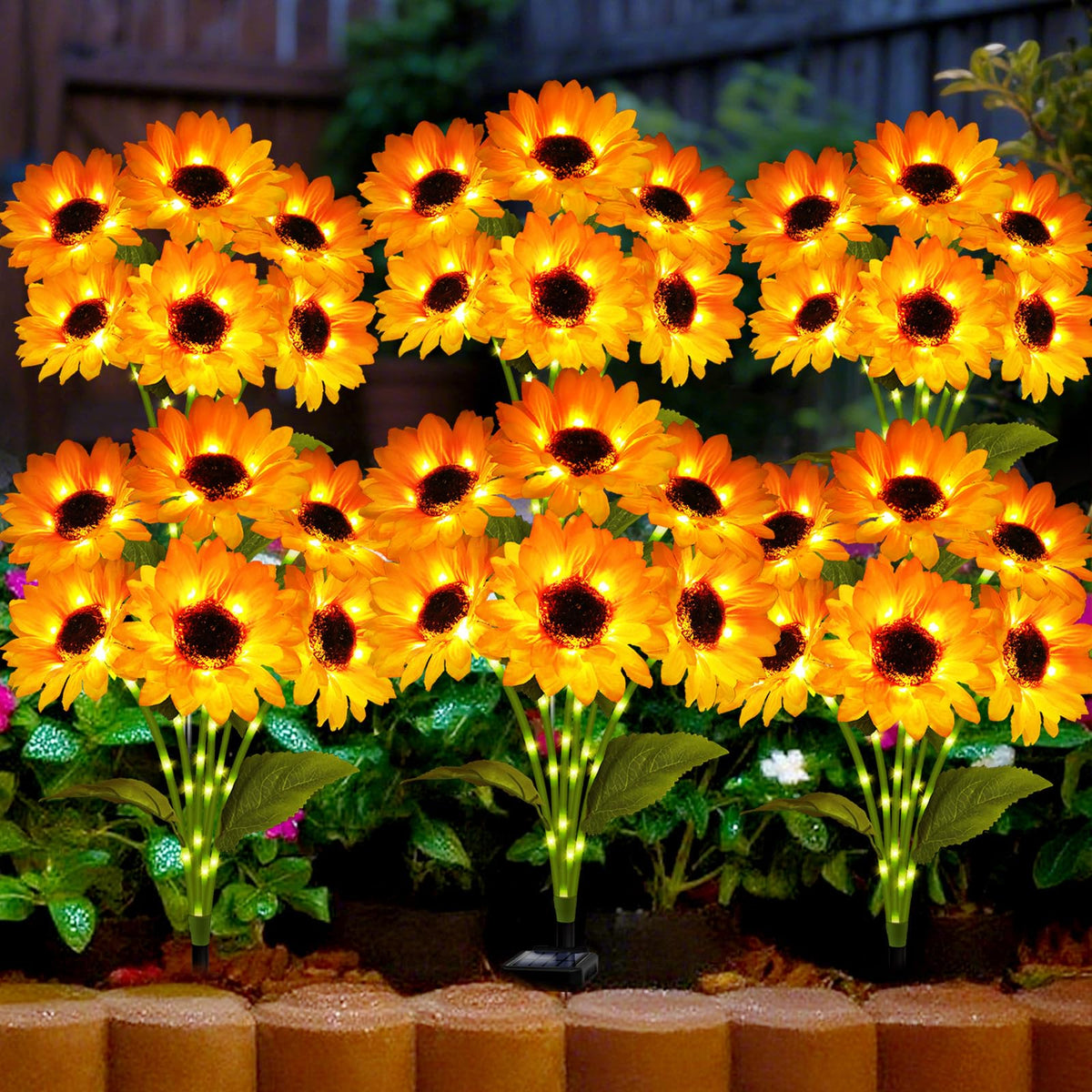 ANGMLN Solar Sunflower Bouquet lights illuminate pathways with a warm, long-lasting glow.