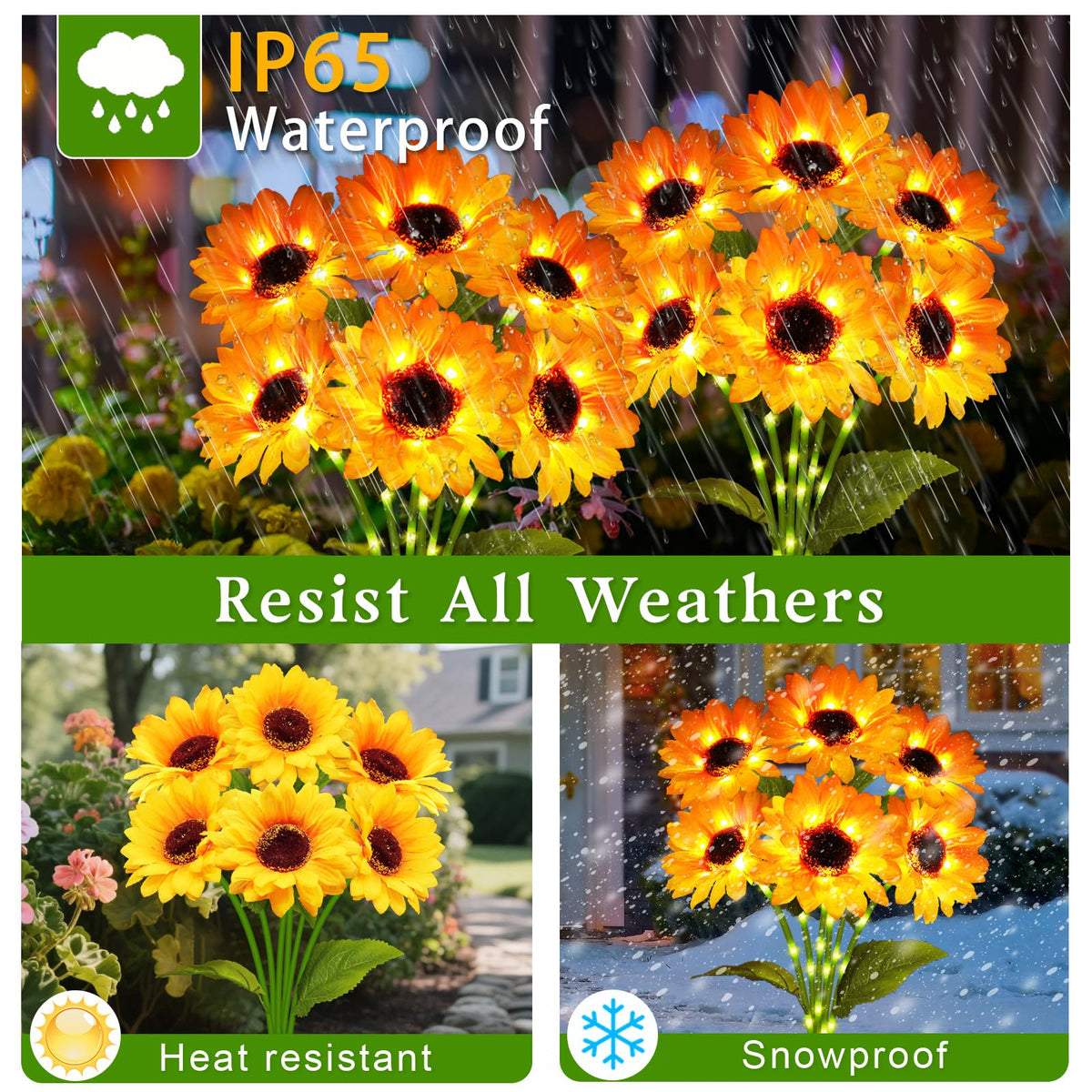 ANGMLN solar-sunflower-ip65-waterproof design withstands rain and heat.