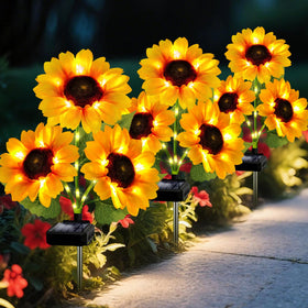 ANGMLN solar sunflower lights illuminate pathways with warm, inviting glow.