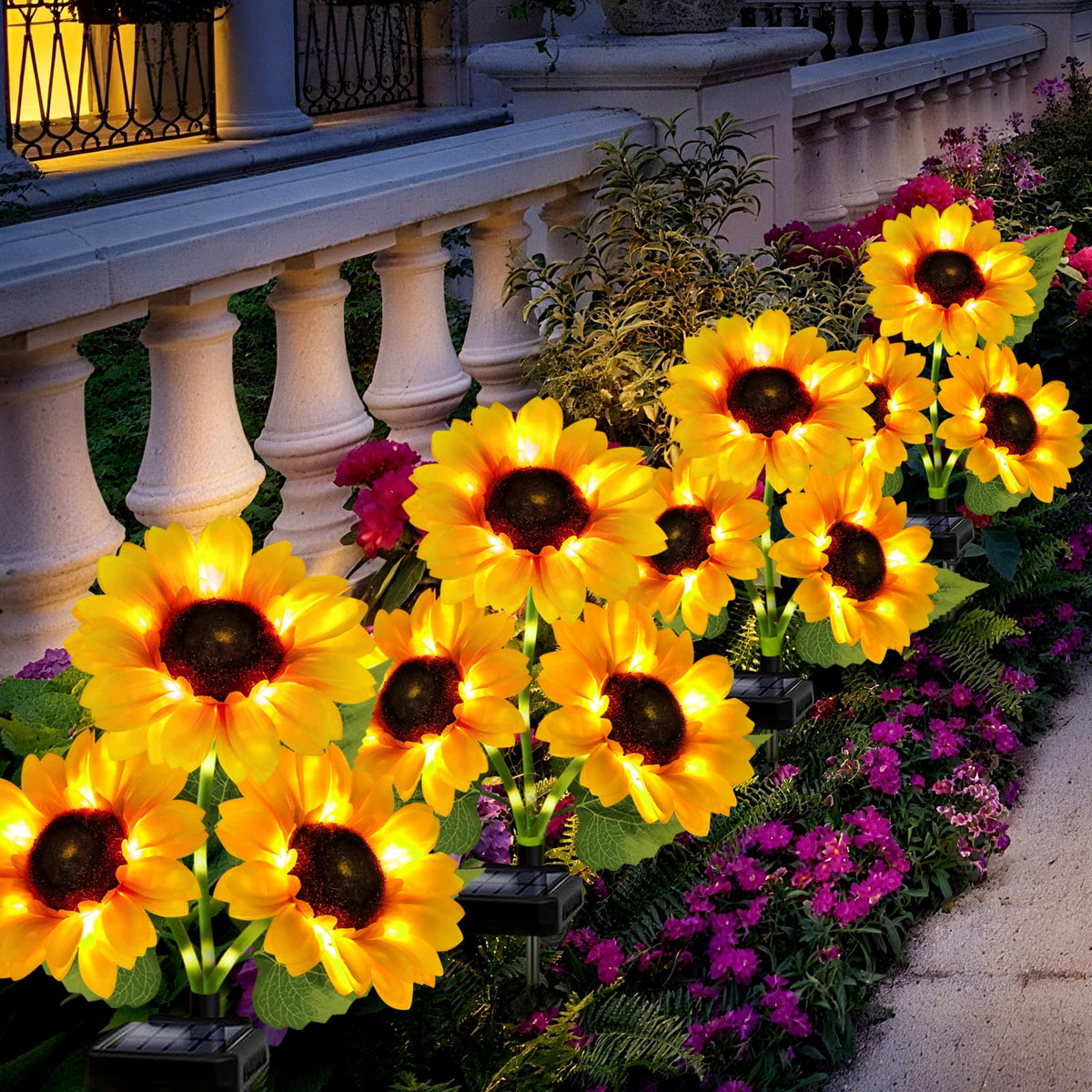 ANGMLN solar yard lighting creates cozy nighttime ambience.