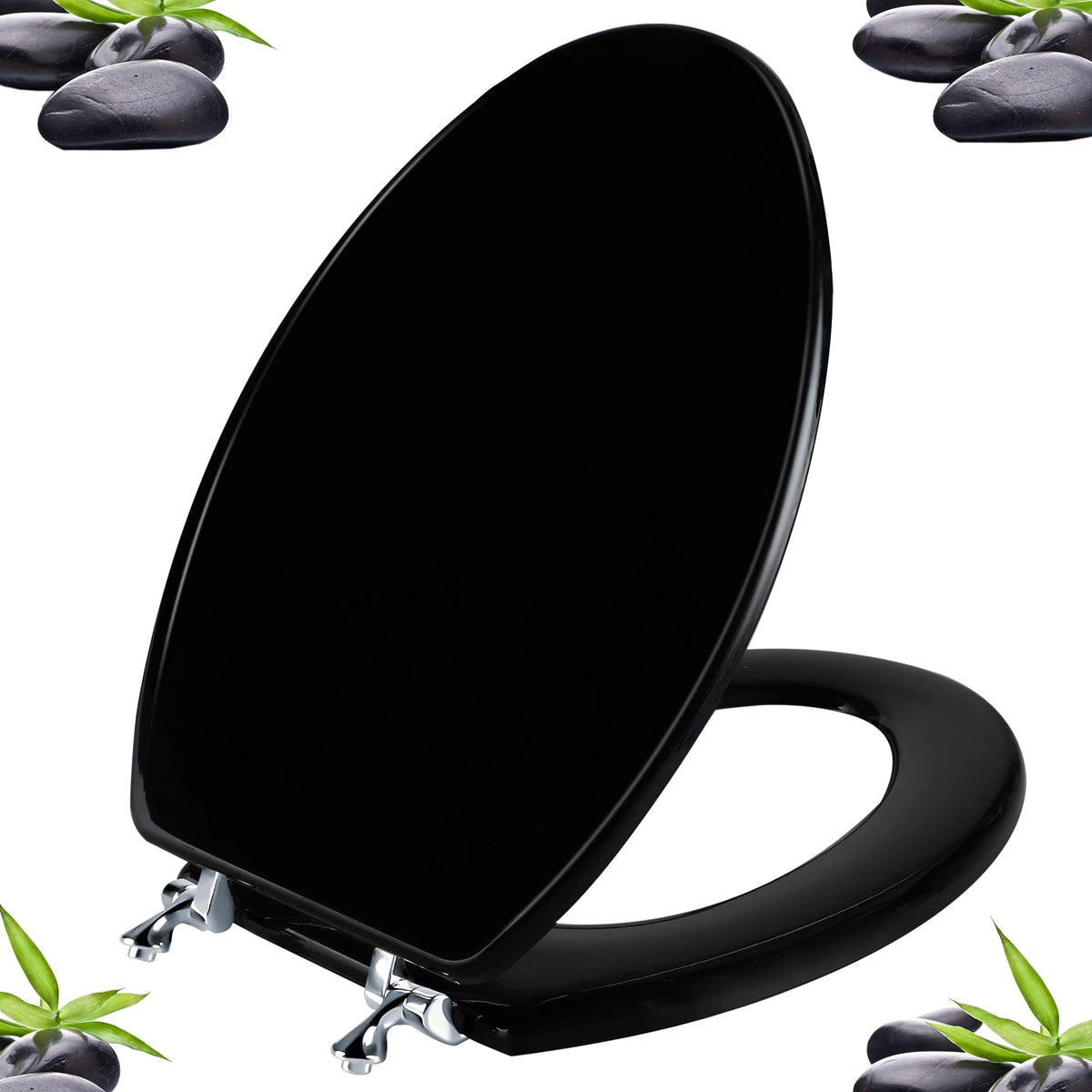 Angol Shiold black elongated seat with wood finish for daily durability