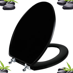 Angol Shiold black elongated seat with wood finish for daily durability